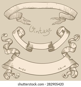 Vintage Ribbon Banners. Hand draw. Vector