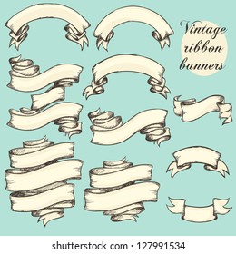 Vintage ribbon banners, hand drawn set