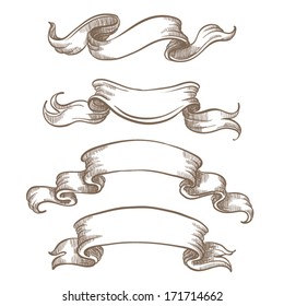 Vintage ribbon banners, hand drawn set