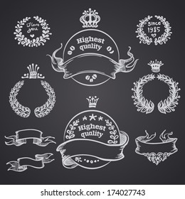 Vintage ribbon banners, hand drawn set