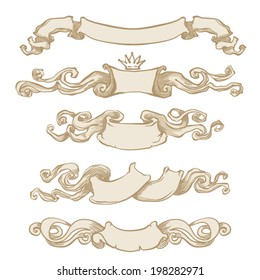 Vintage ribbon banners, hand drawn set
