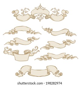 Vintage Ribbon Banners Hand Drawn Set Stock Vector (Royalty Free ...