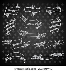 Vintage ribbon banners, hand drawn set. Menu background