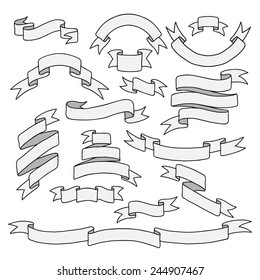 Vintage ribbon banners, hand drawn set