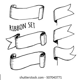 Vintage ribbon banners, hand drawn set. For flyer, broshure, wedding invitation