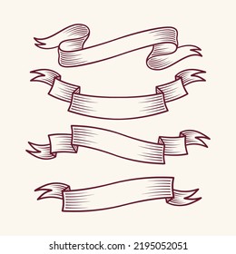 Vintage ribbon banners or labels vector collection hand drawn