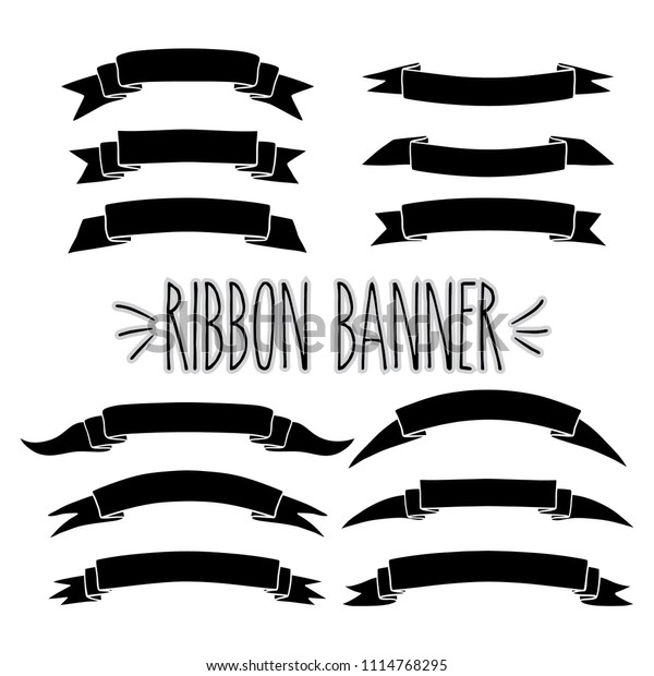 Vintage Ribbon Banners Scroll Black Silhouette Stock Vector (Royalty ...