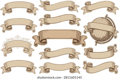 Vintage ribbon banners set. Isolated. Vector illustration. For use as an announcement, celebration menu design and title design. Vector eps