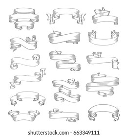 Vintage ribbon banners for your text. Hand-drawn sketch illustrations. Eps10 vector.