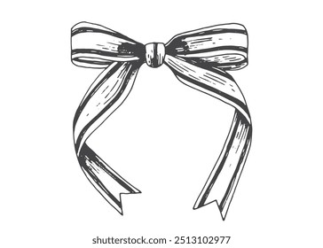 Vintage ribbon bow isolated on white background. Vector illustration in graphic style