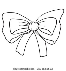 Vintage Ribbon Clipart. Black contour on a white background. Doodle icon