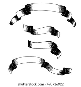 Vintage ribbon collection for decoration. Old school style vector illustration. Hand drawing. Set of vintage banner. 