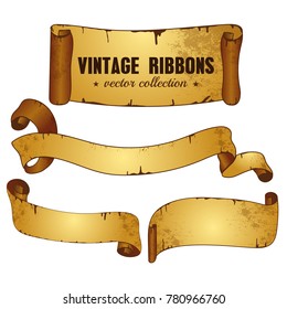 Vintage ribbon colorful banners with grunge texture, vector collection