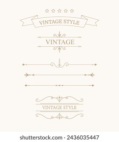 Vintage Ribbon Design Elements. Decorative divider elements. vintage line set. wedding ornaments, invitation card. Vector illustration 