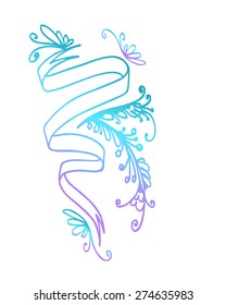 Vintage ribbon with floral elements hand drawn , vector illustration gradient