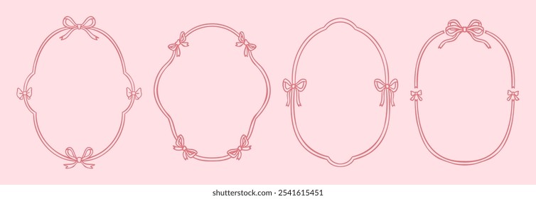 Vintage Ribbon Frame with Elegant Bow for Wedding Invitations, Anniversary Cards, and Party Invitations. Coquette Vector Illustration