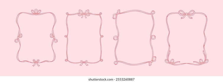 Vintage Ribbon Frame with Elegant Bow for Wedding Invitations, Anniversary Cards, and Party Invitations. Coquette Vector Illustration