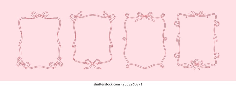 Vintage Ribbon Frame with Elegant Bow for Wedding Invitations, Anniversary Cards, and Party Invitations. Coquette Vector Illustration