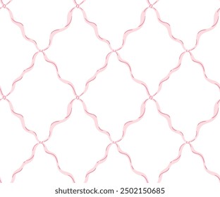 Vintage ribbon seamless Pattern. Pink and white Damask Print. Rhombus gift Background.  Geometric elegance Tile. Simple  geometrical seamless print design.