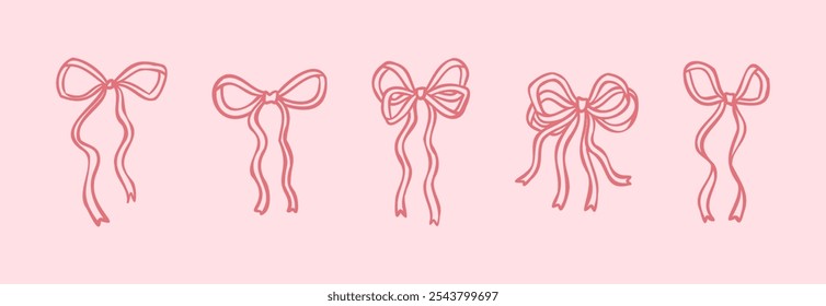 Vintage Ribbon Set for Elegant Invitations, Greeting Cards, and Wedding Templates. Hand-Drawn Vector Illustration.