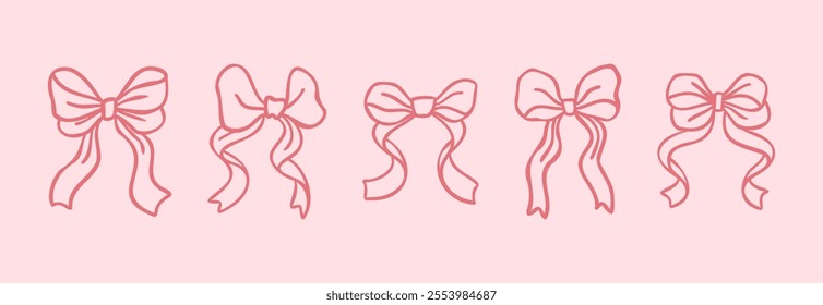 Vintage Ribbon Set for Elegant Invitations, Greeting Cards, and Wedding Templates. Hand-Drawn Vector Illustration.