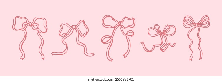 Vintage Ribbon Set for Elegant Invitations, Greeting Cards, and Wedding Templates. Hand-Drawn Vector Illustration.