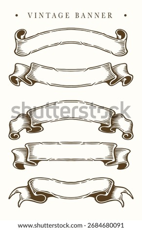 Vintage ribbon set vector design element, isolated hand drawing style