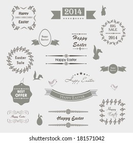 Vintage ribbon, tag, label or badge designs for Happy Easter celebrations. 