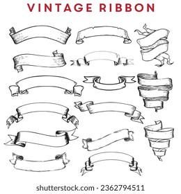 vintage ribbon vector set. Old hand drawn banner set.