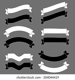 Vintage ribbons and banners design elements sketch drawing black and white 