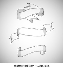 Vintage ribbons, decorative design element, hand-drawn, sketch