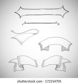 Vintage ribbons, decorative design element, hand-drawn, sketch