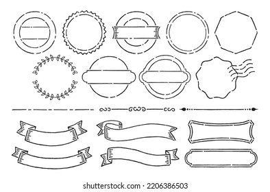 Vintage ribbons frames and stamp icons hand drawn