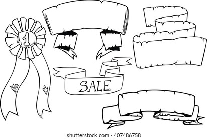 Vintage ribbons hand drawn in vector