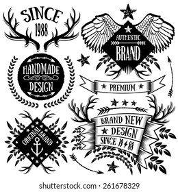 Vintage ribbons, labels and badges set. Creative premium design elements, logo design templates, retro badges signs.Vintage style.High quality vector illustration. Isolated on white background. Set 4.