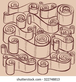 Vintage ribbons and scrolls. Hand drawn and trace graphic illustrations