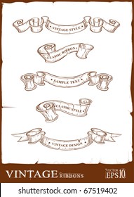 Vintage ribbons set. Banners for your design. Dirty old school hand drawn illustration. Layered. Vector EPS 10 illustration.