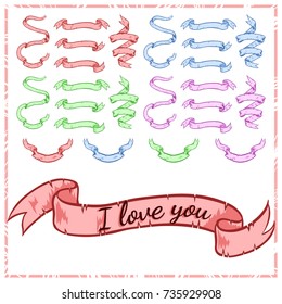 Vintage ribbons set. Different colors. Banners. Write your text.