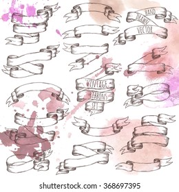 Vintage ribbons set. Hand drawn banners.