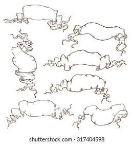 Vintage Ribbons vector set. Hand drawn ink illustration of ribbons with place for inscriptions and titles.