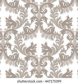 Vintage Rich Baroque floral Damask pattern Vector. Luxury classic ornament. Royal Victorian texture for wallpaper, textile, fabric. Beige color