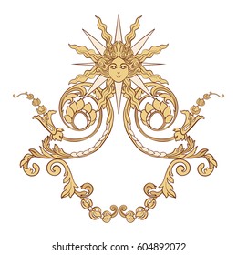 Vintage richly decorated frame in rococo style for menus, ads, advertisements, labels. Isolated on white background.