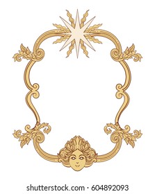 Vintage richly decorated frame in rococo style for menus, ads, advertisements, labels. Isolated on white background.