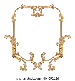 Vintage richly decorated frame in rococo style for menus, ads, advertisements, labels. Isolated on white background.