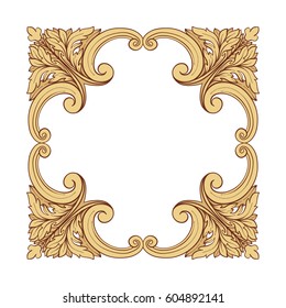 Vintage richly decorated frame in rococo style for menus, ads, advertisements, labels. Isolated on white background.