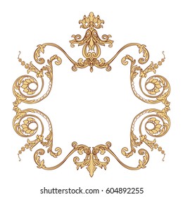 Vintage richly decorated frame in rococo style for menus, ads, advertisements, labels. Isolated on white background.