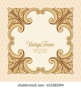 Vintage richly decorated frame in rococo style for menus, ads, advertisements, labels. Stock vector illustration.