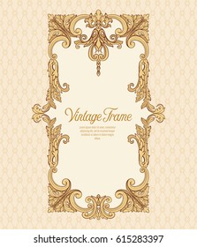 Vintage richly decorated frame in rococo style for menus, ads, advertisements, labels. Stock vector illustration.