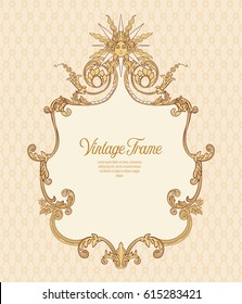 Vintage richly decorated frame in rococo style for menus, ads, advertisements, labels. Stock vector illustration.
