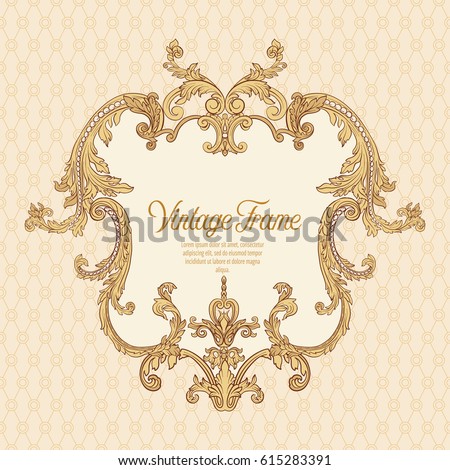 Vintage richly decorated frame in rococo style for menus, ads, advertisements, labels. Stock vector illustration.